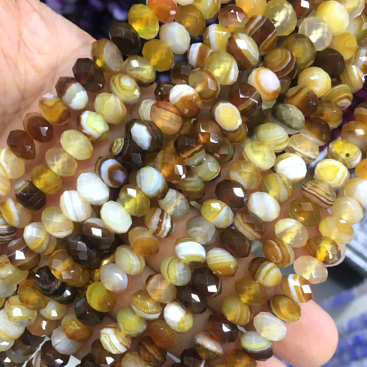 CAG667 Banded Agate Beads Faceted Rondelle 5x8mm 15" Strand