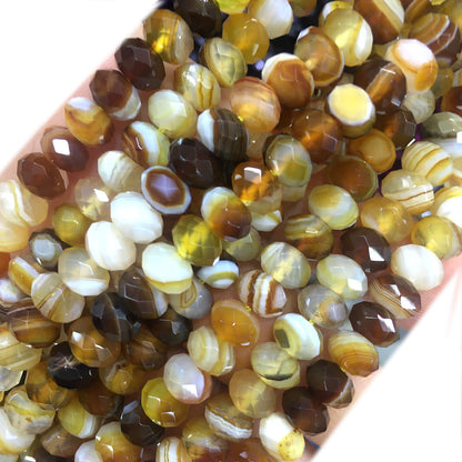 CAG668 Banded Agate Beads Faceted Rondelle 6x10mm 15" Strand