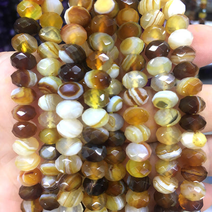 CAG668 Banded Agate Beads Faceted Rondelle 6x10mm 15" Strand