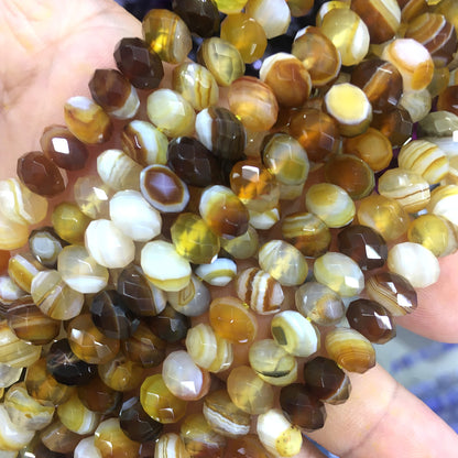 CAG668 Banded Agate Beads Faceted Rondelle 6x10mm 15" Strand