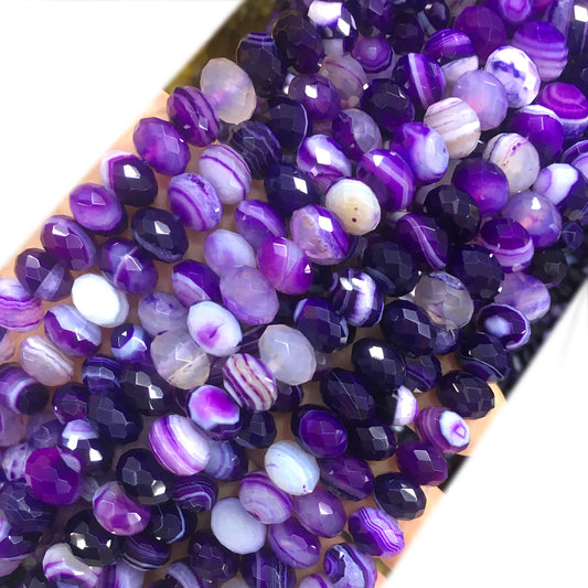 CAG673 Banded Agate Beads Faceted Rondelle 6x10mm 15" Strand