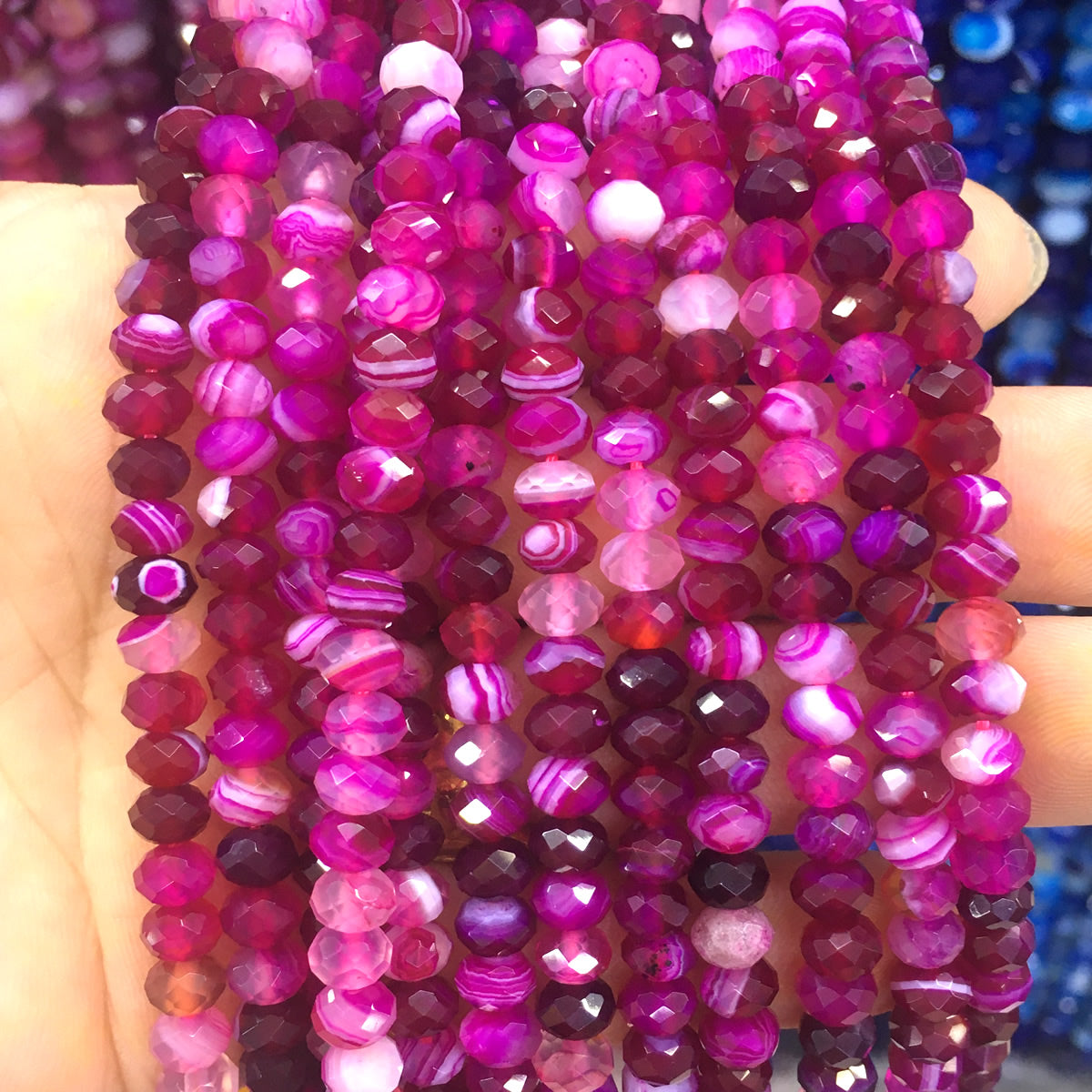 CAG676 Banded Agate Beads Faceted Rondelle 4x6mm 15" Strand