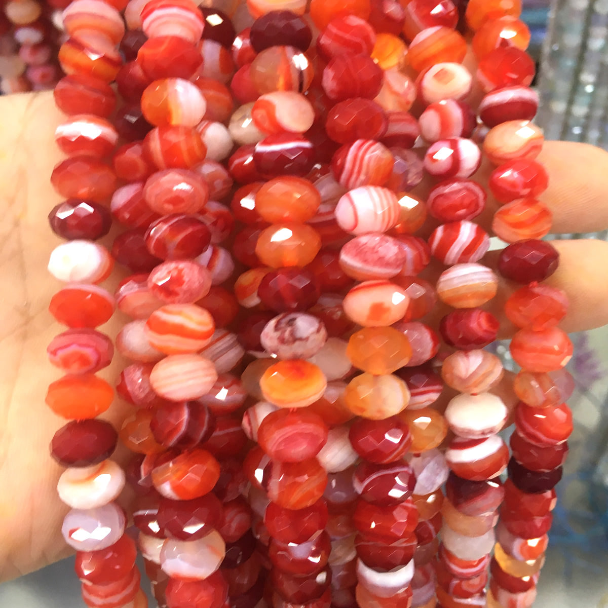 CAG682 Banded Agate Beads Faceted Rondelle 5x8mm 15" Strand