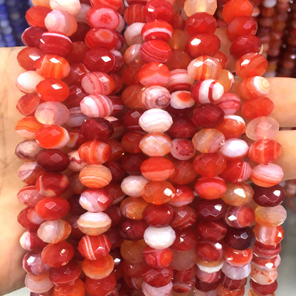 CAG683 Banded Agate Beads Faceted Rondelle 6x10mm 15" Strand