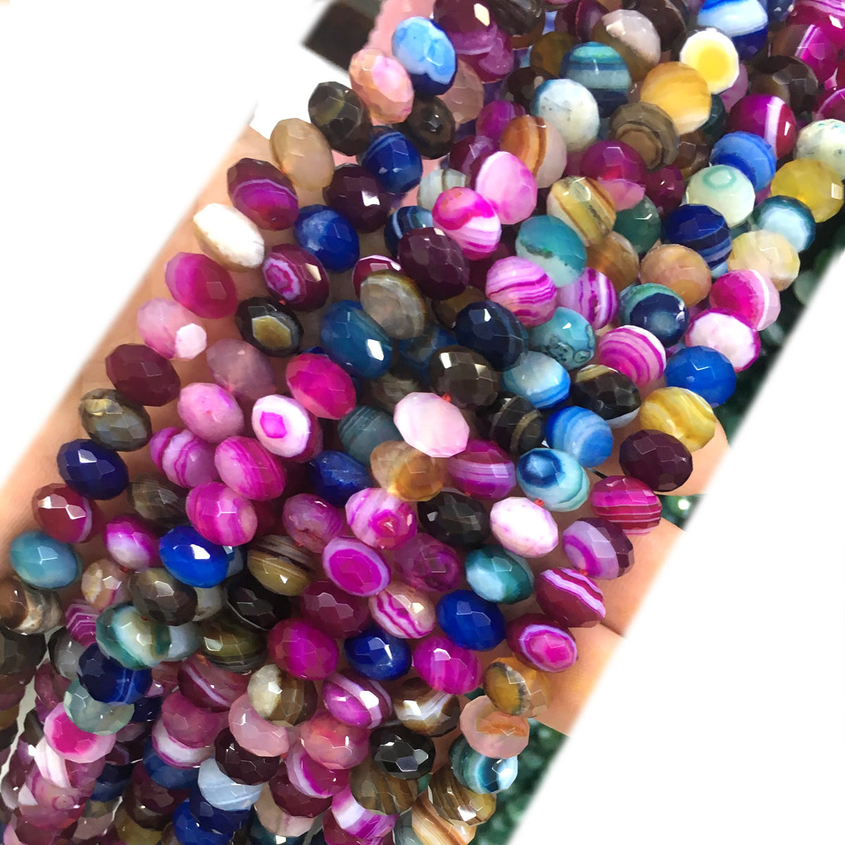 CAG701 Colorful Banded Agate Beads Faceted Rondelle 4x6mm 15" Strand