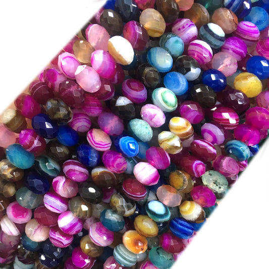 CAG702 Colorful Banded Agate Beads Faceted Rondelle 5x8mm 15" Strand