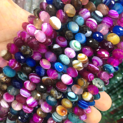 CAG702 Colorful Banded Agate Beads Faceted Rondelle 5x8mm 15" Strand