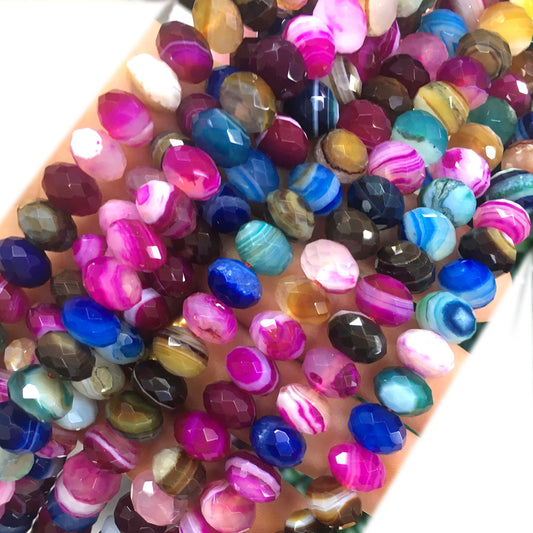 CAG703 Colorful Banded Agate Beads Faceted Rondelle 6x10mm 15" Strand