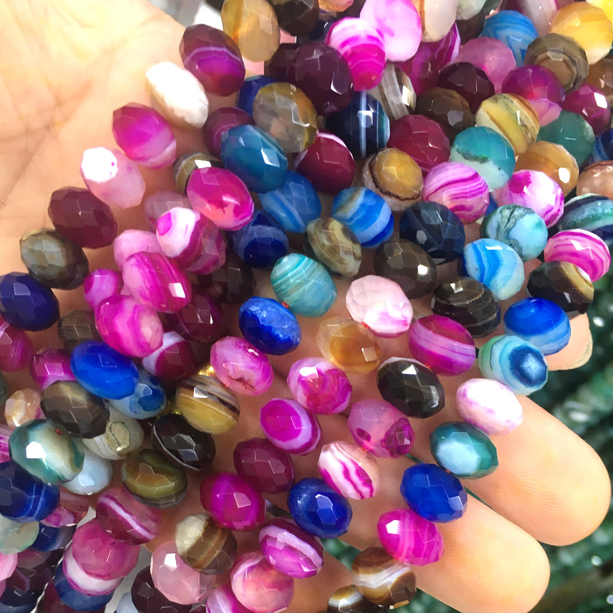 CAG703 Colorful Banded Agate Beads Faceted Rondelle 6x10mm 15" Strand