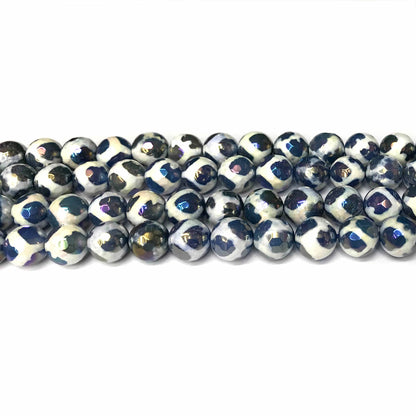 CAG730 Tibetan Agate Beads AB-Color Electroplated Faceted Round 8mm 15" Strand