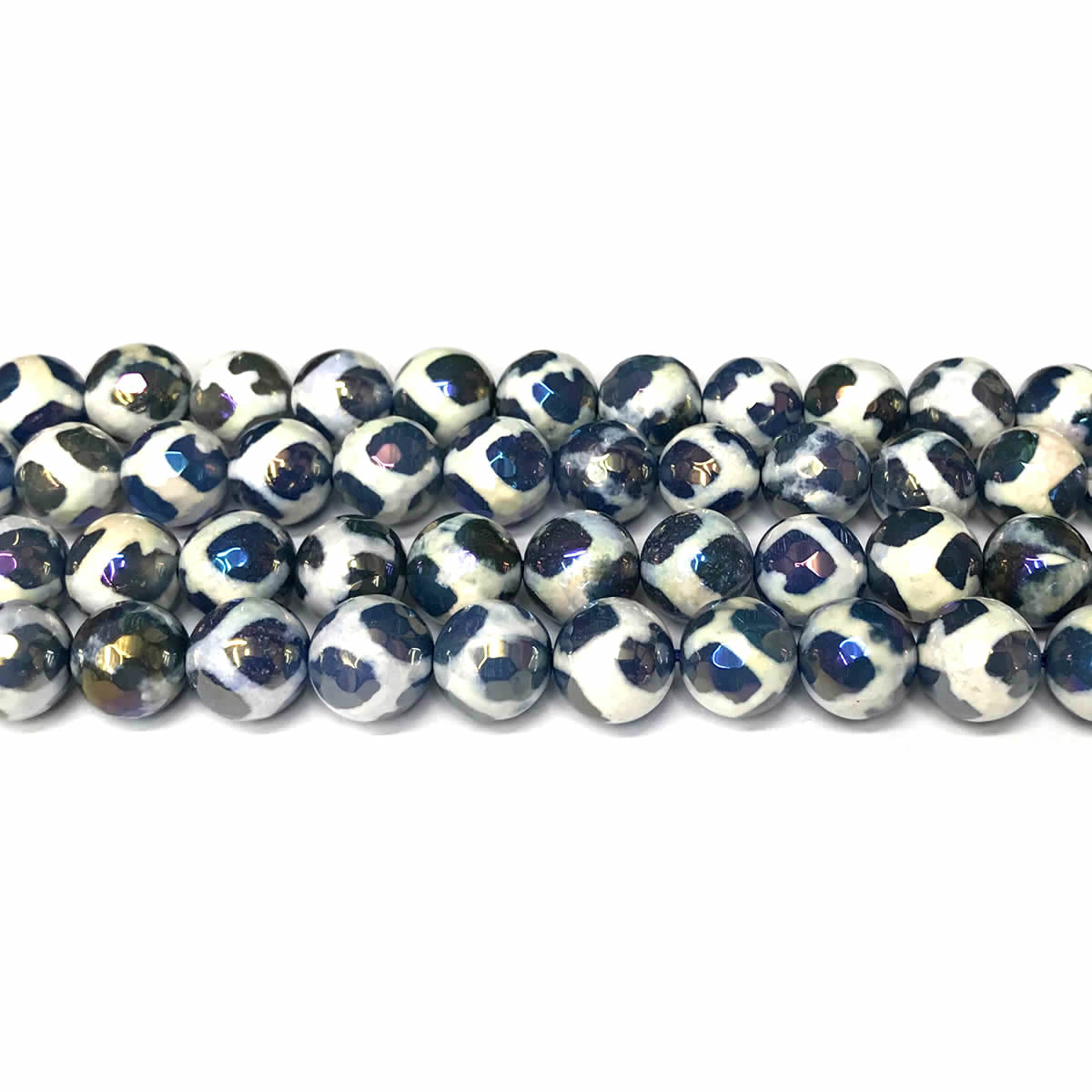 CAG731 Tibetan Agate Beads AB-Color Electroplated Faceted Round 10mm 15" Strand