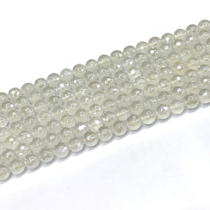 CAG760 White Agate Beads Electroplated Faceted Round 6mm 15" Strand