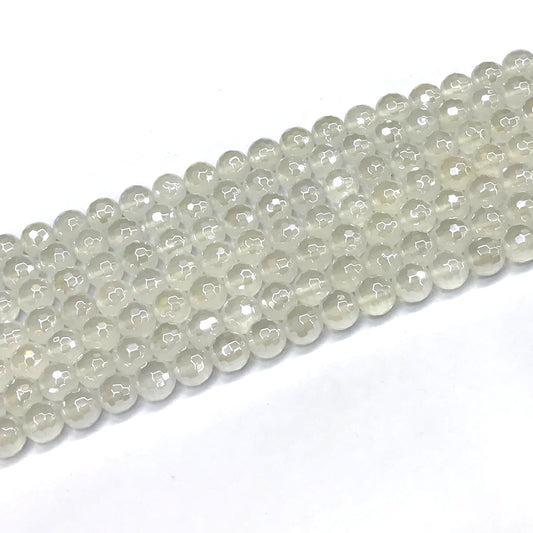 CAG760 White Agate Beads Electroplated Faceted Round 6mm 15" Strand