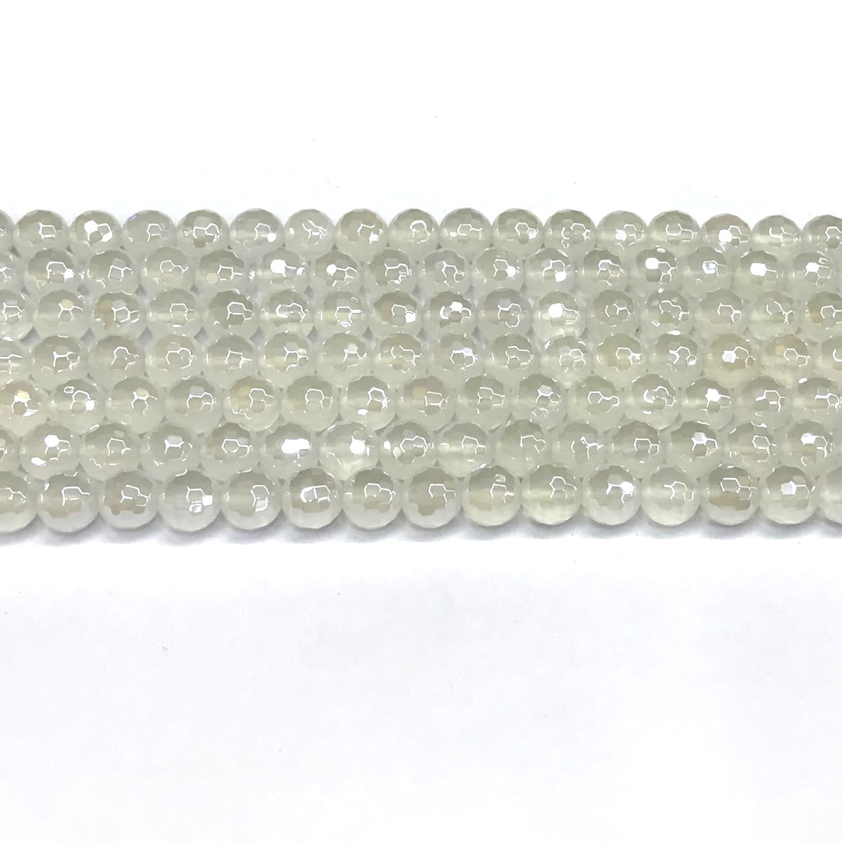 CAG760 White Agate Beads Electroplated Faceted Round 6mm 15" Strand