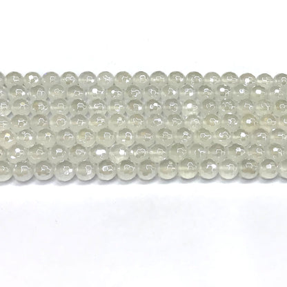 CAG760 White Agate Beads Electroplated Faceted Round 6mm 15" Strand