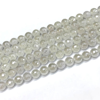 CAG761 White Agate Beads Electroplated Faceted Round 8mm 15" Strand