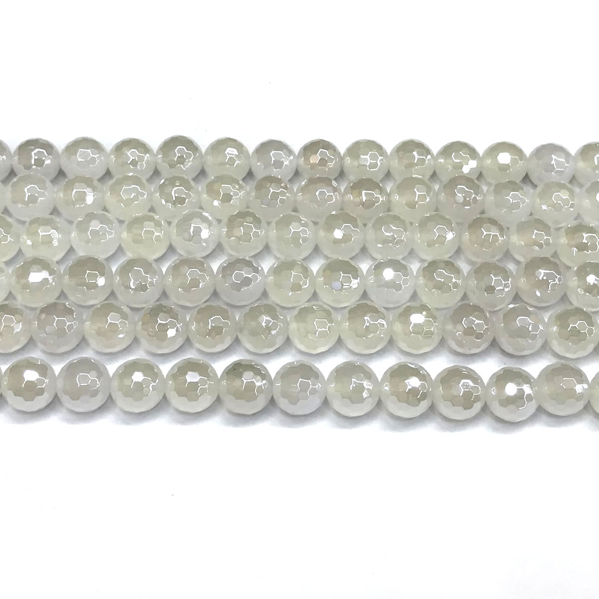 CAG761 White Agate Beads Electroplated Faceted Round 8mm 15" Strand