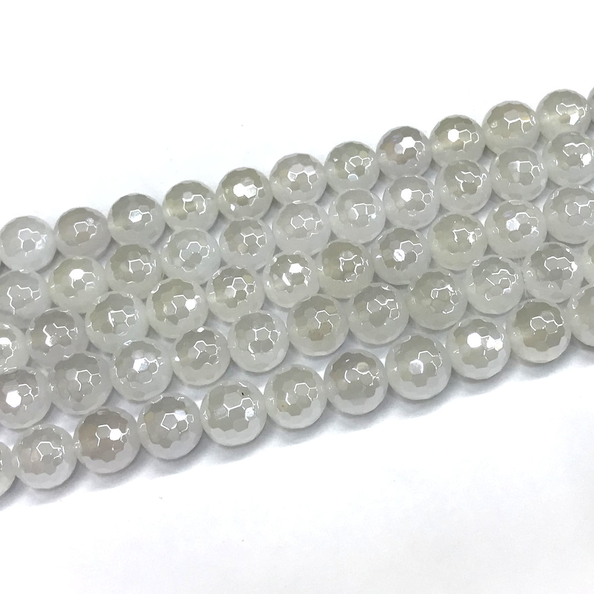 CAG762 White Agate Beads Electroplated Faceted Round 10mm 15" Strand