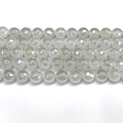 CAG762 White Agate Beads Electroplated Faceted Round 10mm 15" Strand