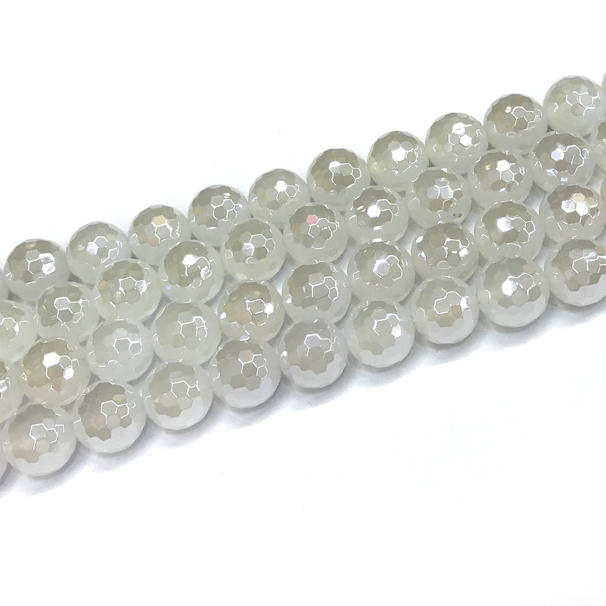 CAG763 White Agate Beads Electroplated Faceted Round 12mm 15" Strand