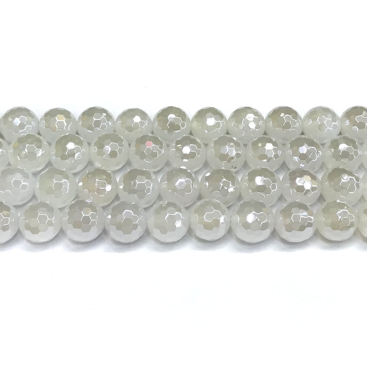 CAG763 White Agate Beads Electroplated Faceted Round 12mm 15" Strand