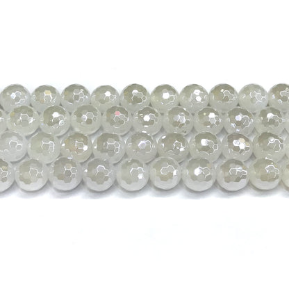 CAG763 White Agate Beads Electroplated Faceted Round 12mm 15" Strand