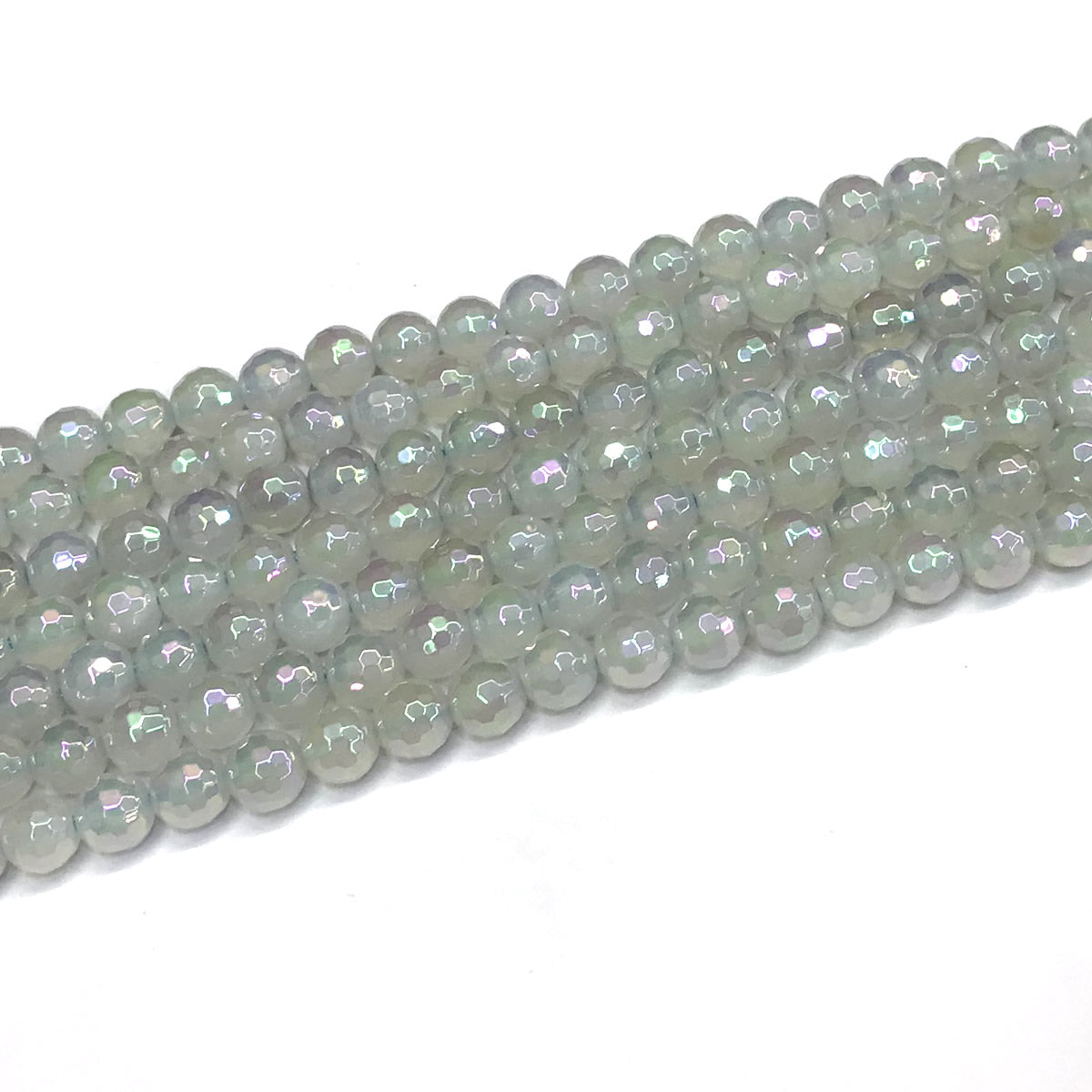 CAG765 White Agate Beads AB-color Electroplated Faceted Round 6mm 15" Strand