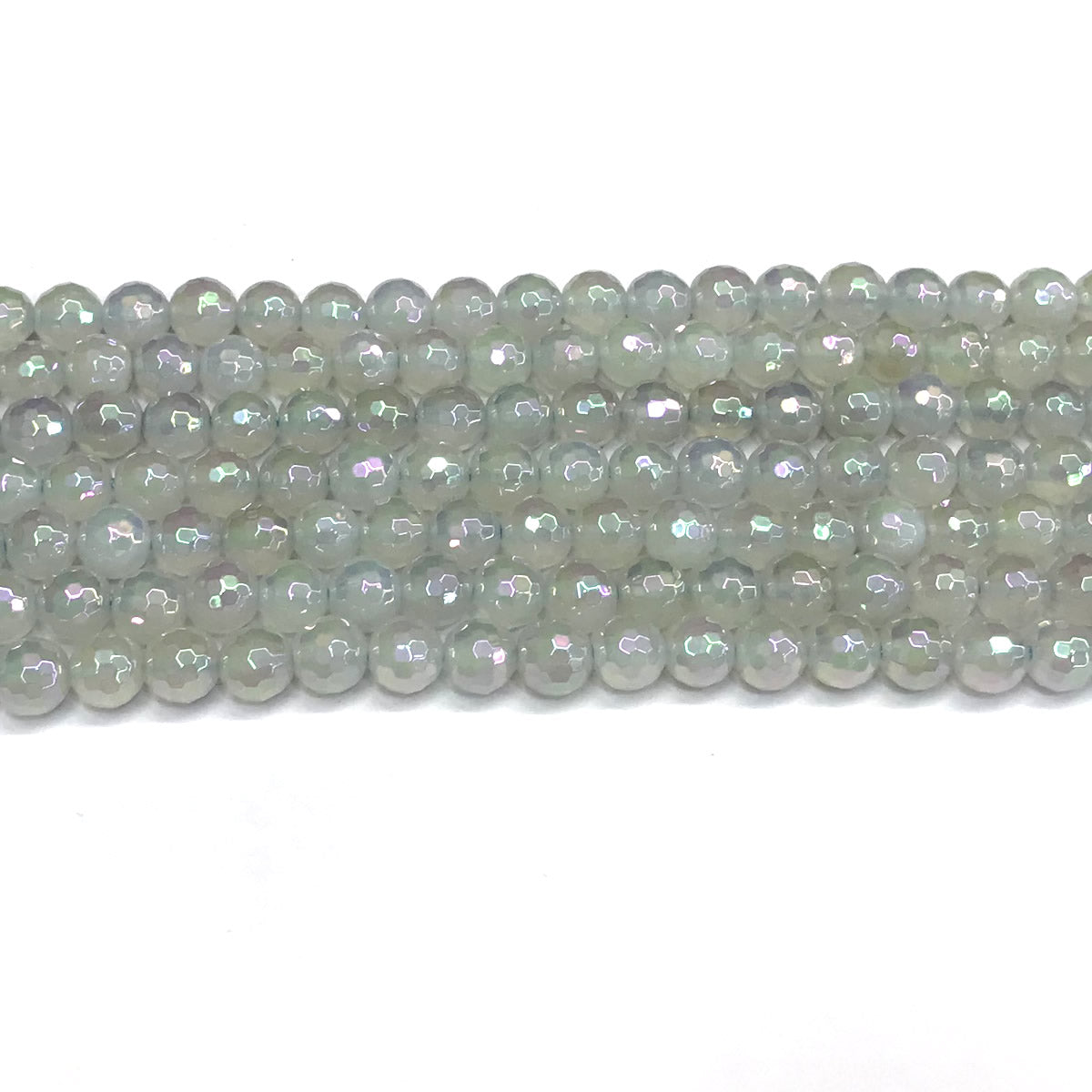 CAG765 White Agate Beads AB-color Electroplated Faceted Round 6mm 15" Strand