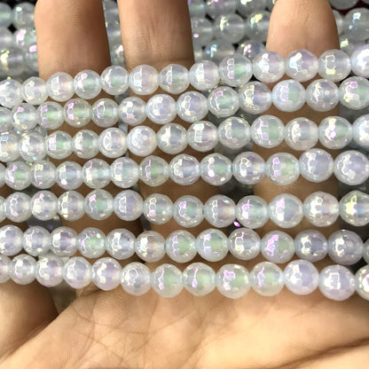 CAG765 White Agate Beads AB-color Electroplated Faceted Round 6mm 15" Strand