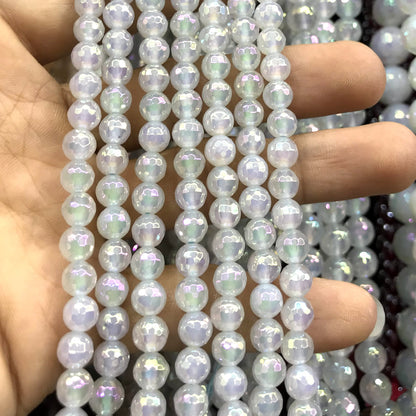 CAG765 White Agate Beads AB-color Electroplated Faceted Round 6mm 15" Strand