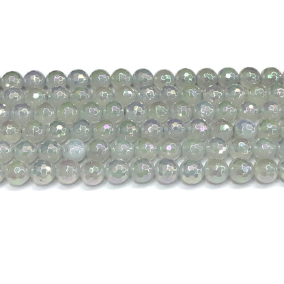 CAG766 White Agate Beads AB-color Electroplated Faceted Round 8mm 15" Strand