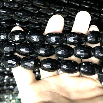 CAG766 Black Agate Beads Faceted Rice 13x18mm 15" Strand