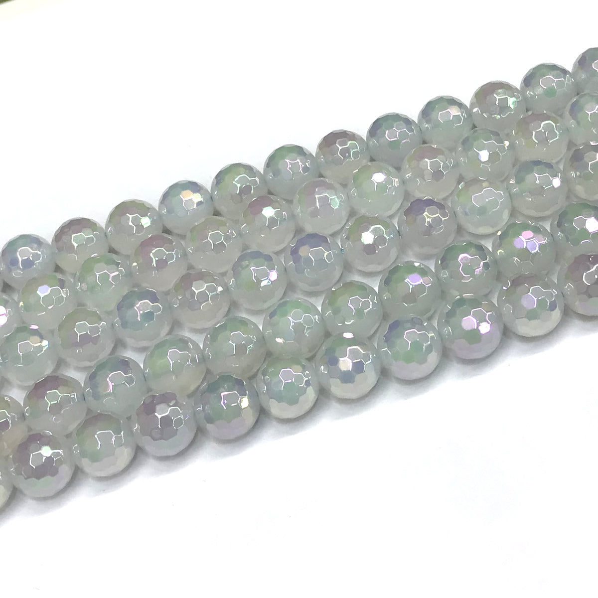 CAG767 White Agate Beads AB-color Electroplated Faceted Round 10mm 15" Strand