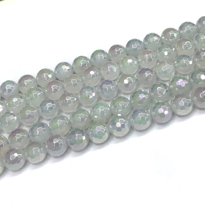 CAG767 White Agate Beads AB-color Electroplated Faceted Round 10mm 15" Strand