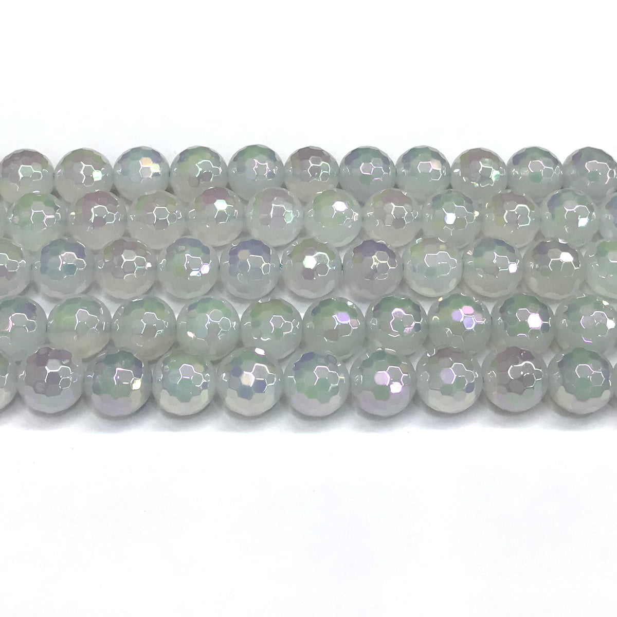 CAG767 White Agate Beads AB-color Electroplated Faceted Round 10mm 15" Strand