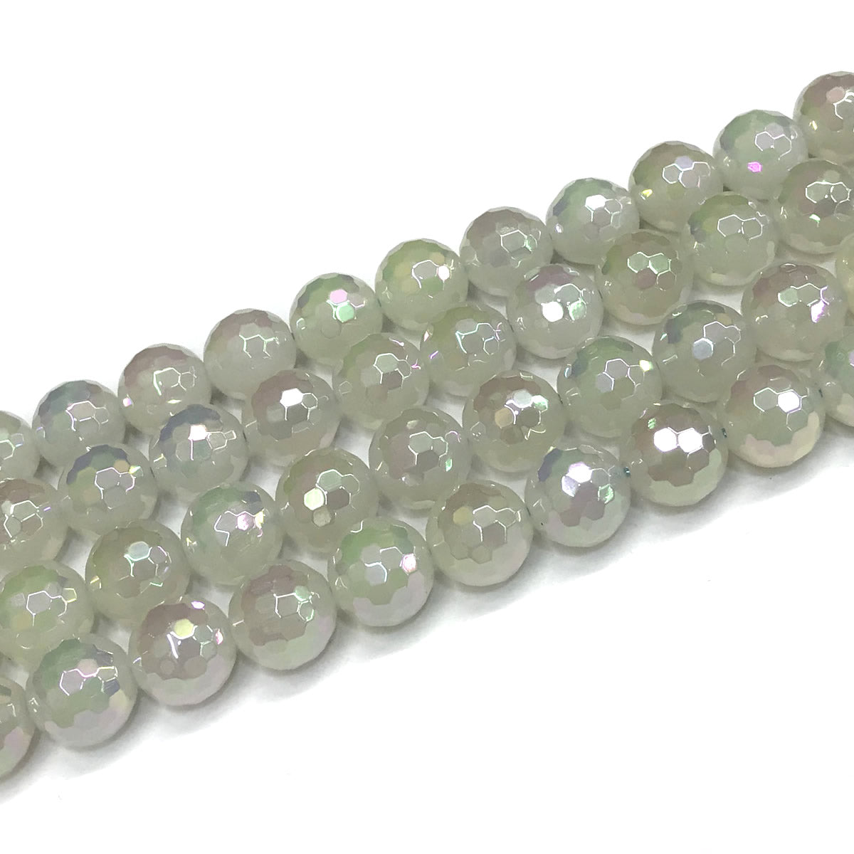 CAG768 White Agate Beads AB-color Electroplated Faceted Round 12mm 15" Strand