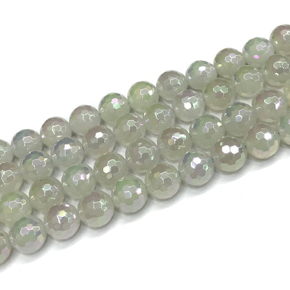 CAG768 White Agate Beads AB-color Electroplated Faceted Round 12mm 15" Strand