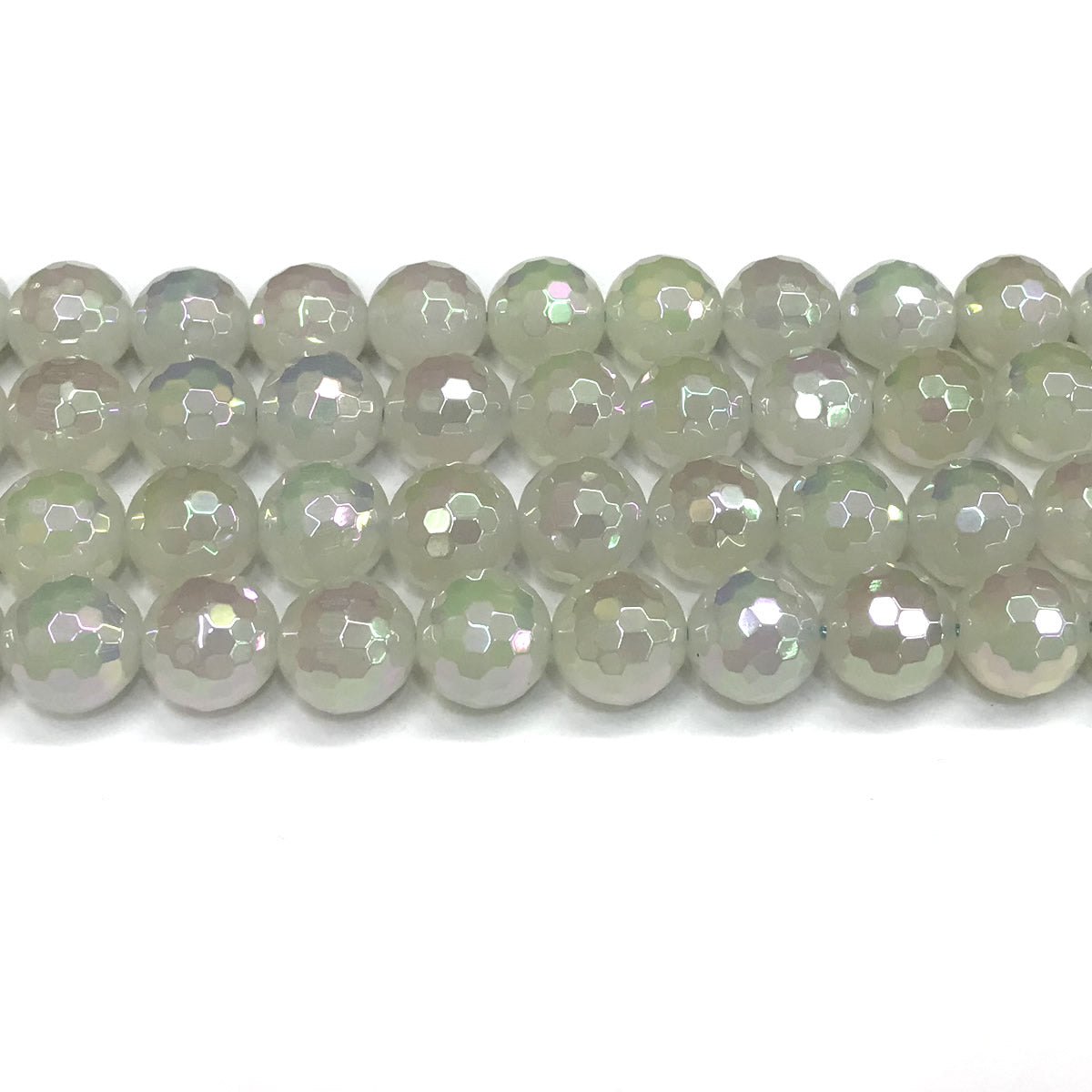 CAG768 White Agate Beads AB-color Electroplated Faceted Round 12mm 15" Strand