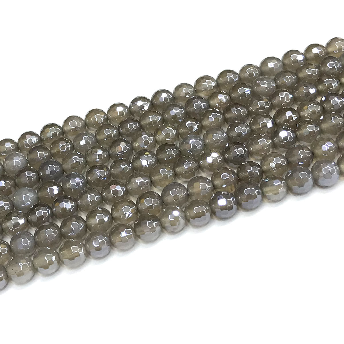 CAG770 Grey Agate Beads Electroplated Faceted Round 6mm 15" Strand