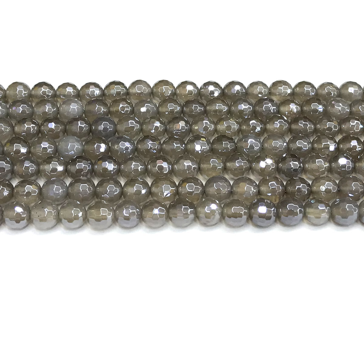 CAG770 Grey Agate Beads Electroplated Faceted Round 6mm 15" Strand