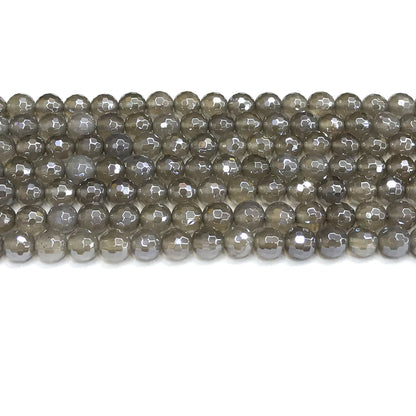 CAG770 Grey Agate Beads Electroplated Faceted Round 6mm 15" Strand