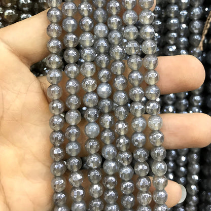 CAG770 Grey Agate Beads Electroplated Faceted Round 6mm 15" Strand