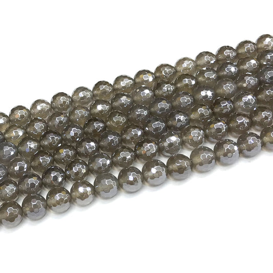 CAG771 Grey Agate Beads Electroplated Faceted Round 8mm 15" Strand