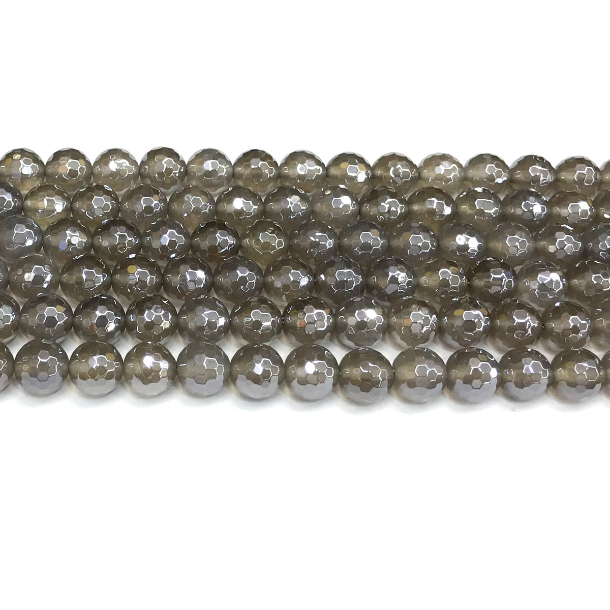 CAG771 Grey Agate Beads Electroplated Faceted Round 8mm 15" Strand