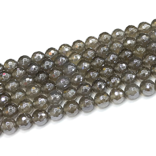 CAG772 Grey Agate Beads Electroplated Faceted Round 10mm 15" Strand