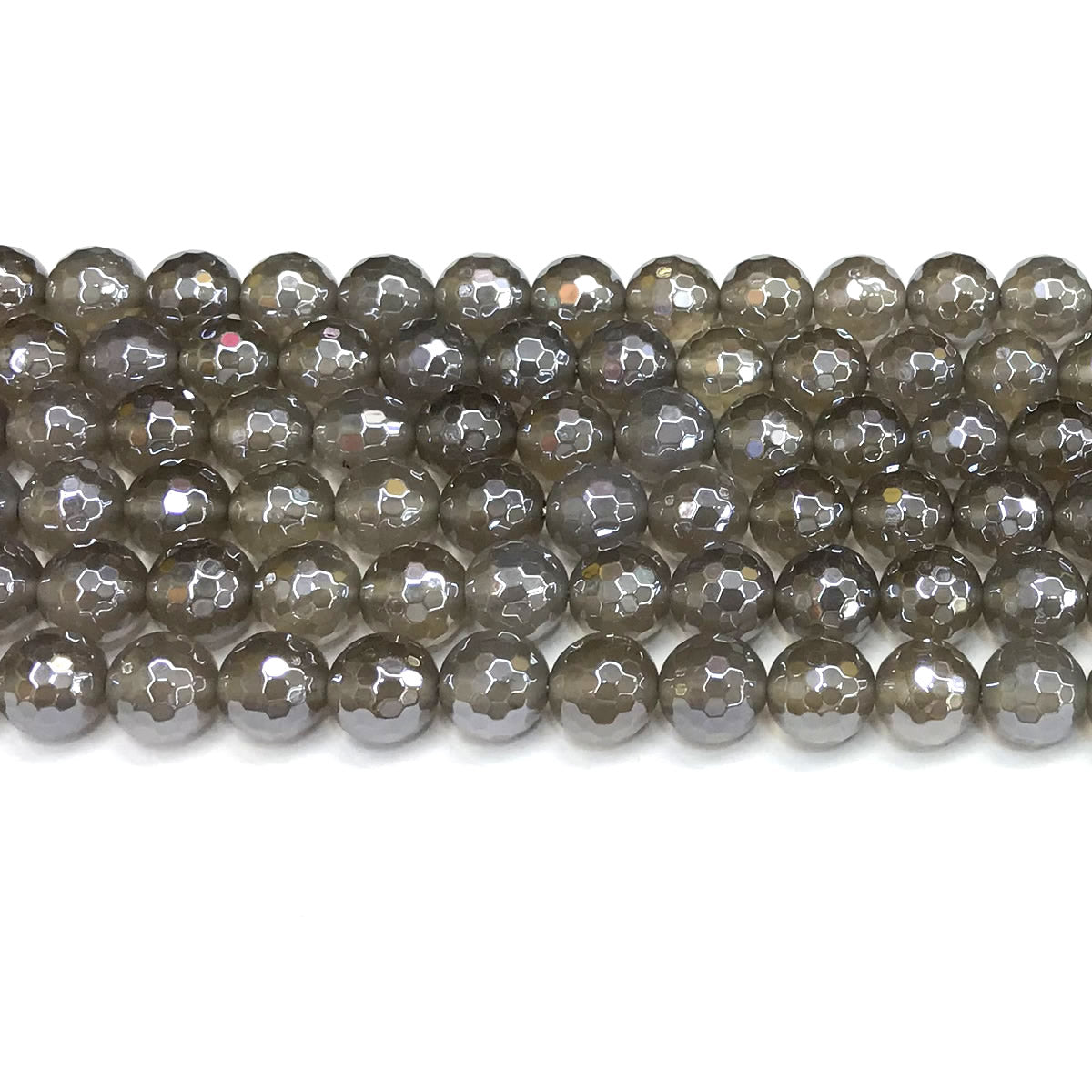 CAG772 Grey Agate Beads Electroplated Faceted Round 10mm 15" Strand