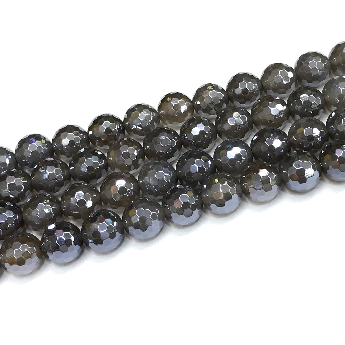 CAG773 Grey Agate Beads Electroplated Faceted Round 12mm 15" Strand