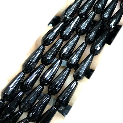 CAG773 Black Agate Beads Faceted Teardrop 6x16mm 15" Strand