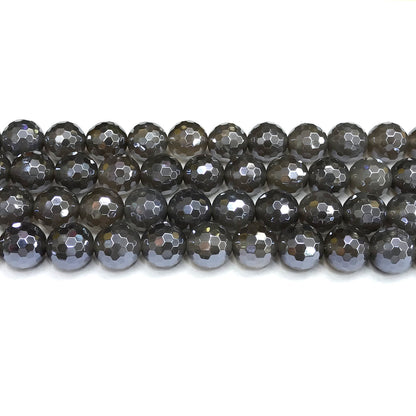 CAG773 Grey Agate Beads Electroplated Faceted Round 12mm 15" Strand