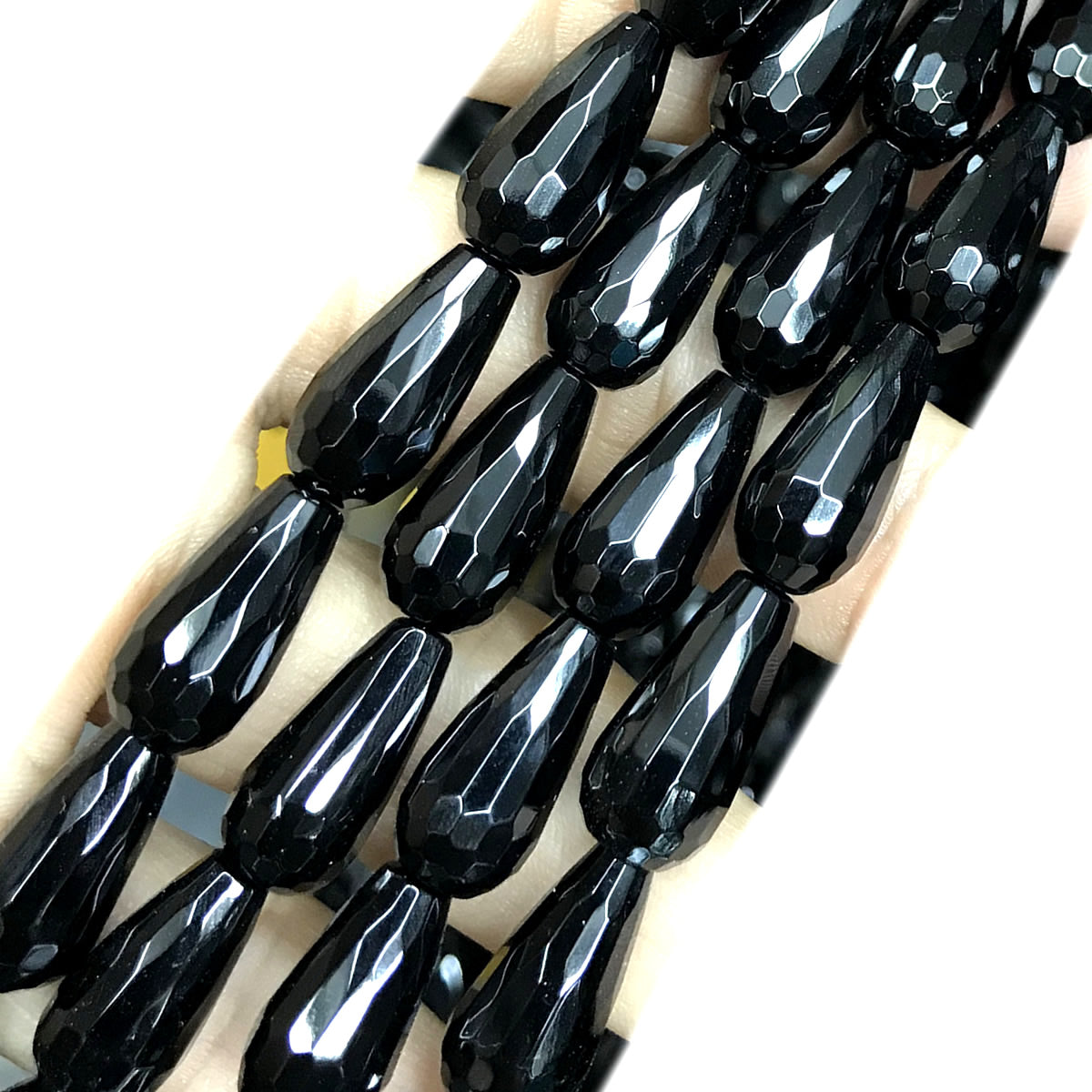 CAG774 Black Agate Beads Faceted Teardrop 8x16mm 15" Strand